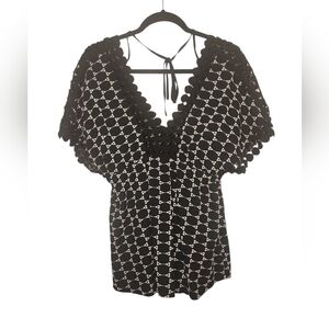 C.C. Couture Women's Black/White Babydoll Dark Romantic Detailed Blouse Size S